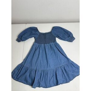 Jessica Simpson Girls Country Denim Dress Smocked Bodice Puffy Sleeve Size 6